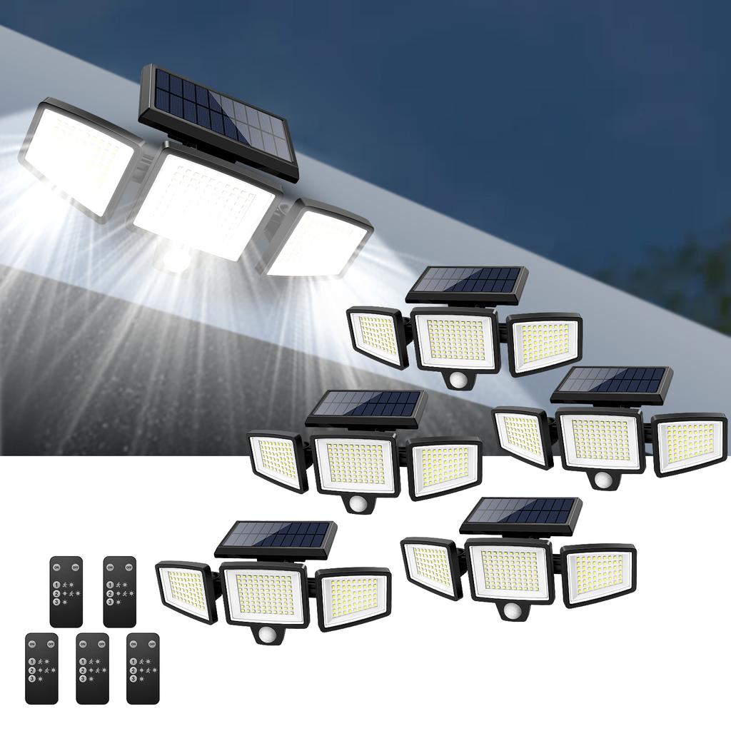 Outdoor Waterproof Solar Light with Motion Sensor 3-Head 200+ LEDs Security Light for Porches Garages Yard Entrances