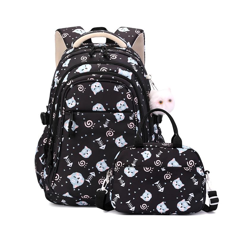 New Kitten Pattern Junior High School School Bag Girl Two Piece Set Elementary School Middle School Students Backpack Large Capacity
