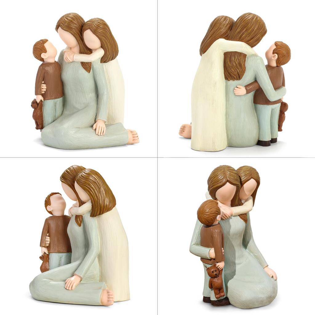 Figurki Mamy i Dzieci, Rzeźbione Ręcznie Malowane Statuetki Matki i Dwójki Dzieci, Figurki Matki Syna Córki Prezenty na Dzień Matki Rocznicę