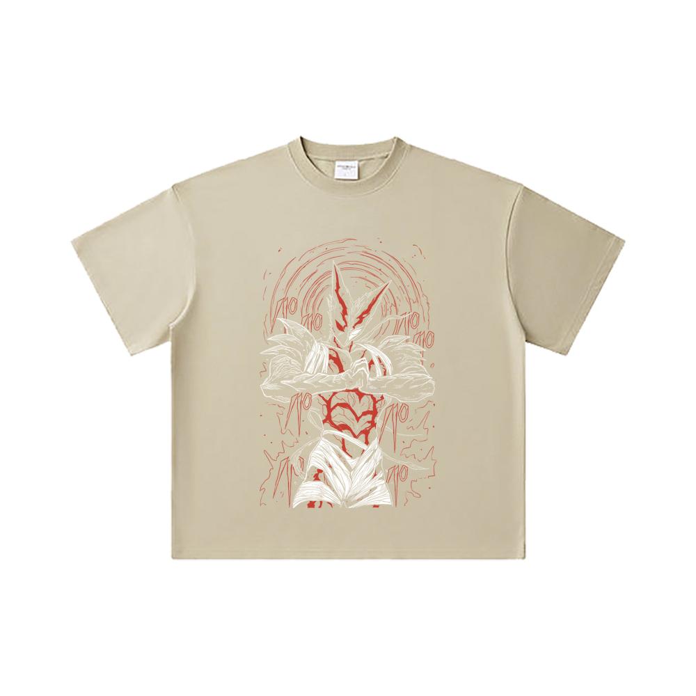 260 GSM Double Yarn 32 Count 100% Cotton One Punch Man V3 Garou Print Unisex Heavy Cotton T Shirt
