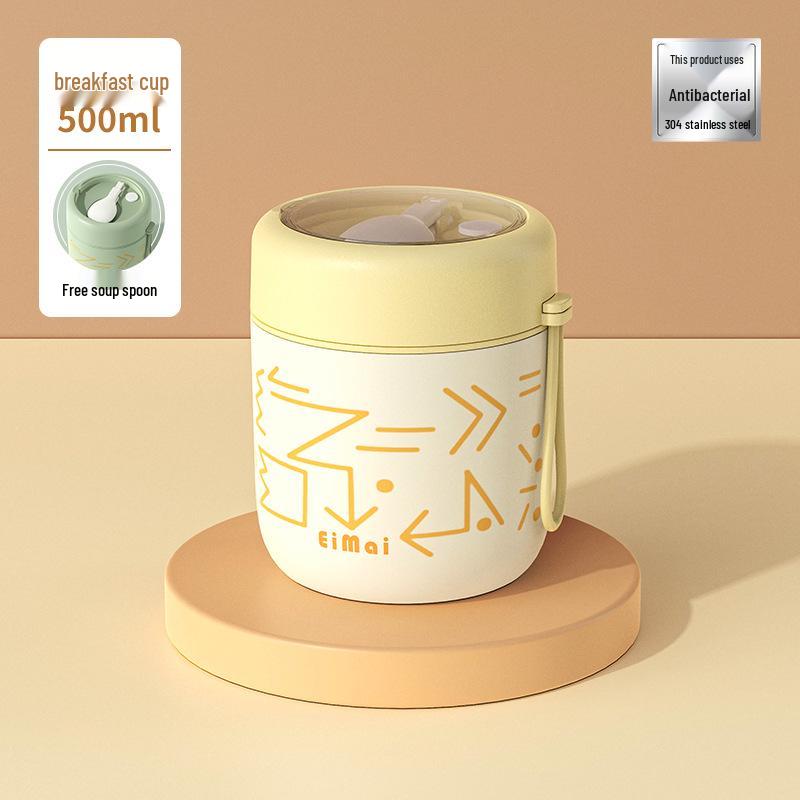 Nuovo Stile 2023 Tazza Termica Portatile con Coperchio, Cucchiaio e Manico per Ragazze - Ideale per Colazione, Porridge, Zuppa e Latte di Soia
