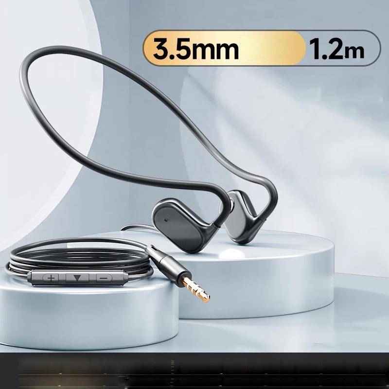 Wired Open Ear Headphones 3.5mm/IOS/Type-c Plug Hifi Sound Earphone with HD Call Microphone Air Conduction for Gaming Home Offic