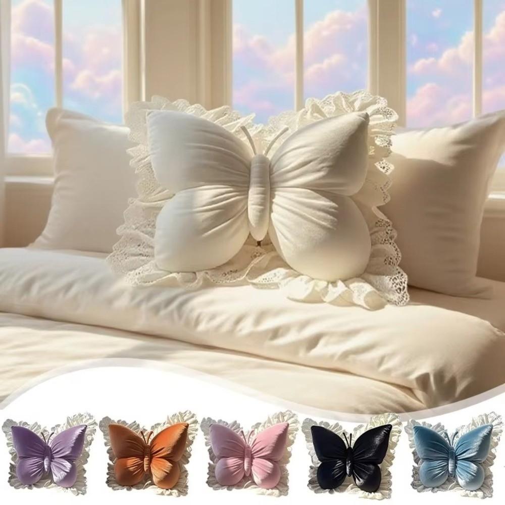 Soft Plush Butterfly Pillow Lace Edge Princess Pillow Aesthetic Decor Bow Cushion Sofa
