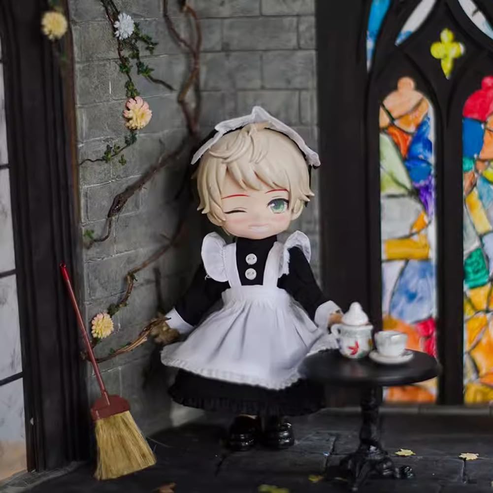 rakulifey Obitsu 11 Clothes Maid Dress with Hair OB11 Size Set for 11cm Obitsu Body Set, Outfit, Accessory, Black, Outfit, 3-Piece