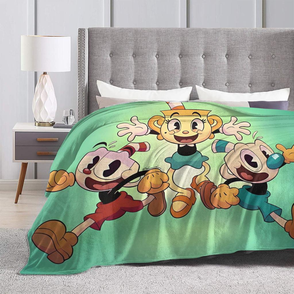 Soft Warm BlanketChild Camping Cupheads & Mugmans Bedding Throws Cartoon Flannel Bedspread For Bedroom Novelty Sofa Bed Cover