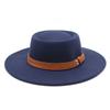French Double Belt Buckle White Woolen Hat Flat Top Top Hat Female British Retro Style Wide Brim Felt Hat