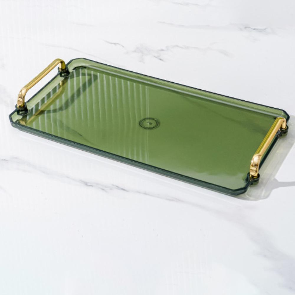 New Gold Handle Rectangular Tray Phnom Penh Multi-function Tea Cup Tray Luxury Style Plastic Storage Tray Home Kitchen Supplies