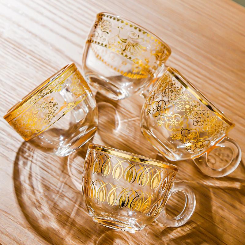 6 Pièces Style Européen Bordure Dorée Mini Tasses à Café en Verre Mug Luxe Léger Set de Tasses à Thé de l'Après-midi Ustensiles de Boisson Ménagers