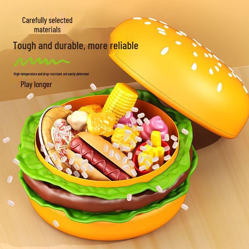 Children's Play Kitchen Hamburger & Veggie Cutting Toy Set