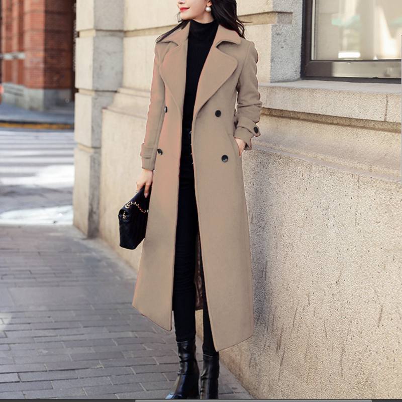 Women's Autumn Winter Temperament Simple Woolen Coat Thick Long Sleeve Women's Jacket Fashion Medium Long Coat