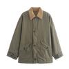 Women's Faux Suede Button Jacket Oversized Gathered Hem Short Length Coat Casual Vintage Outerwear With Pockets