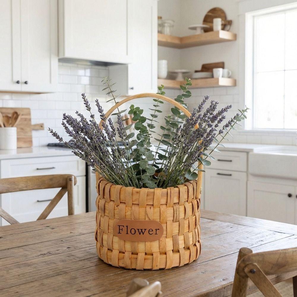 with Handle Handwoven Flower Basket Rustic Style Organizer Basket Practical Storage Basket  Picnic