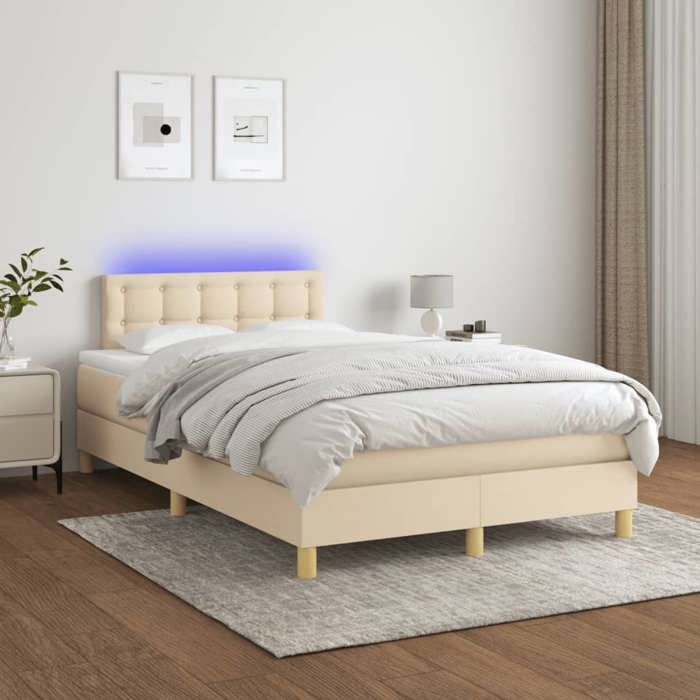 Exclusive House - Slatted Bed Base Mattress and LED Cream 120x190 Cm Fabric
