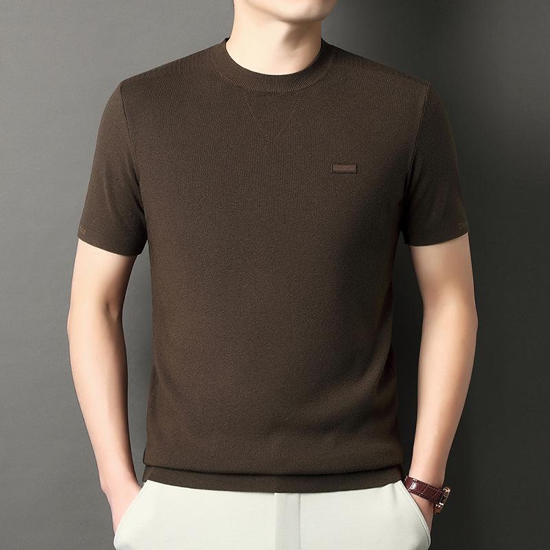 Men’s Autumn Winter Round Neck Short Sleeve Wool Base Layer - Skin-Friendly & Warm