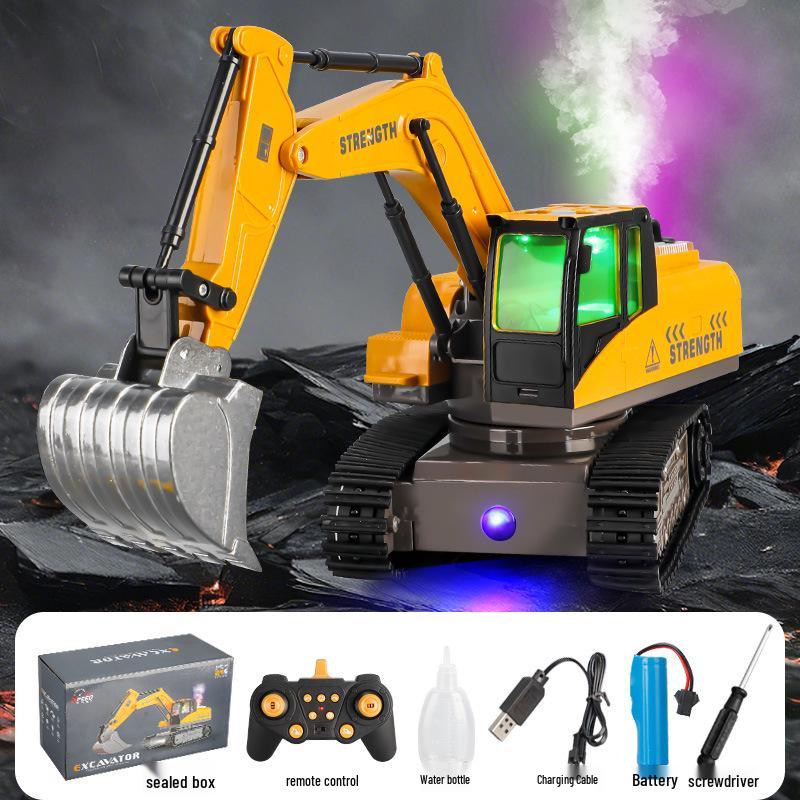 2.4G Alloy Excavator RC Bulldozer with Lights & Spray, 1:20 Scale Kids' Toy