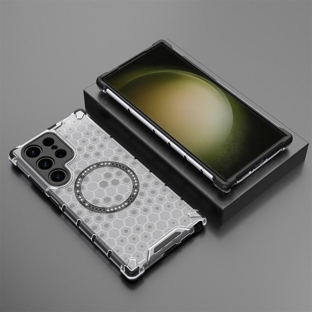 For Samsung Galaxy S25 Ultra Case Compatible with MagSafe Honeycomb Design TPU+PC Phone Cover