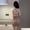 Style Sexy Spice Girl Slant Neck Show Chest Summer Niche Design Sense Folded Shoulder Hollow Hip Wrap Suspender Dress Women
