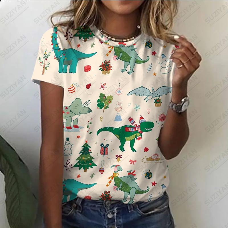 Nowy damski, luźny, duży top ze stylowym i stylowym temperamentem. Druk 3D. Prosty damski top z okrągłym dekoltem i krótkim rękawem.