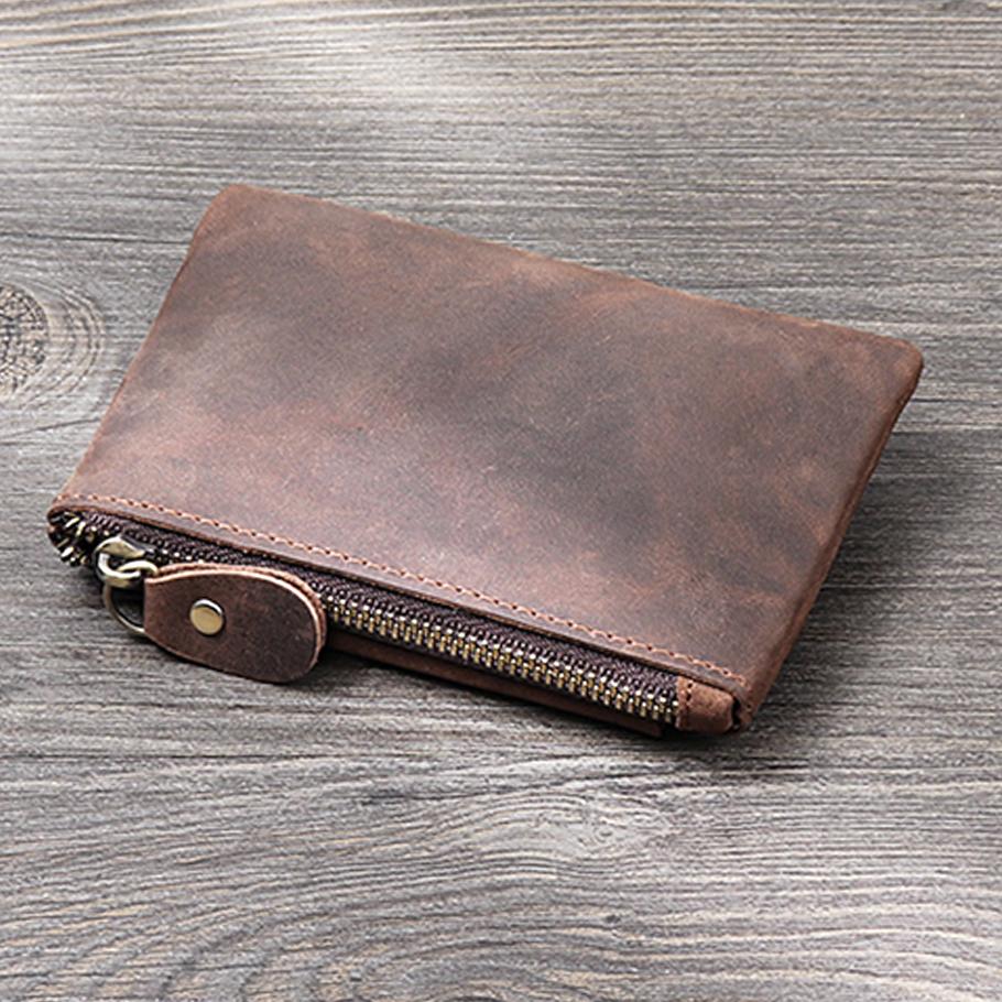 Men's and Women's Coin Purse Short Zipper Horizontal Models First-layer Cowhide  Crazy Horse Leather Fashion Driver's License Mini