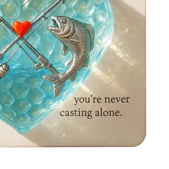 Fishing Lover Pocket Hug Sea Glass Heart Token with Fishing Rod Fish Design Inspirational