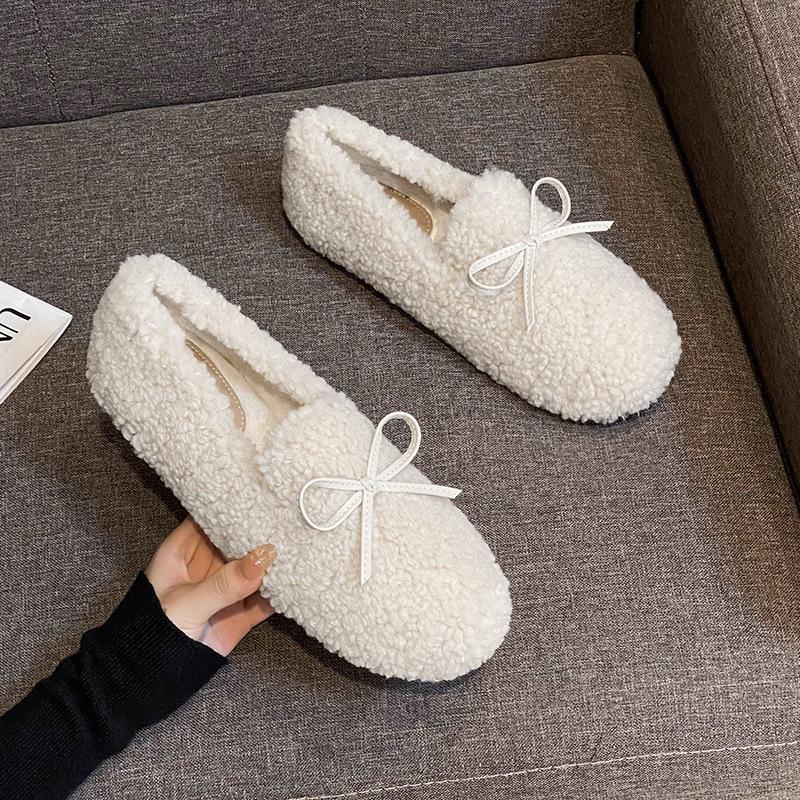 2025 Damen Fellige Lammwolle Schleife Herbst Winter Flache Freizeitschuhe