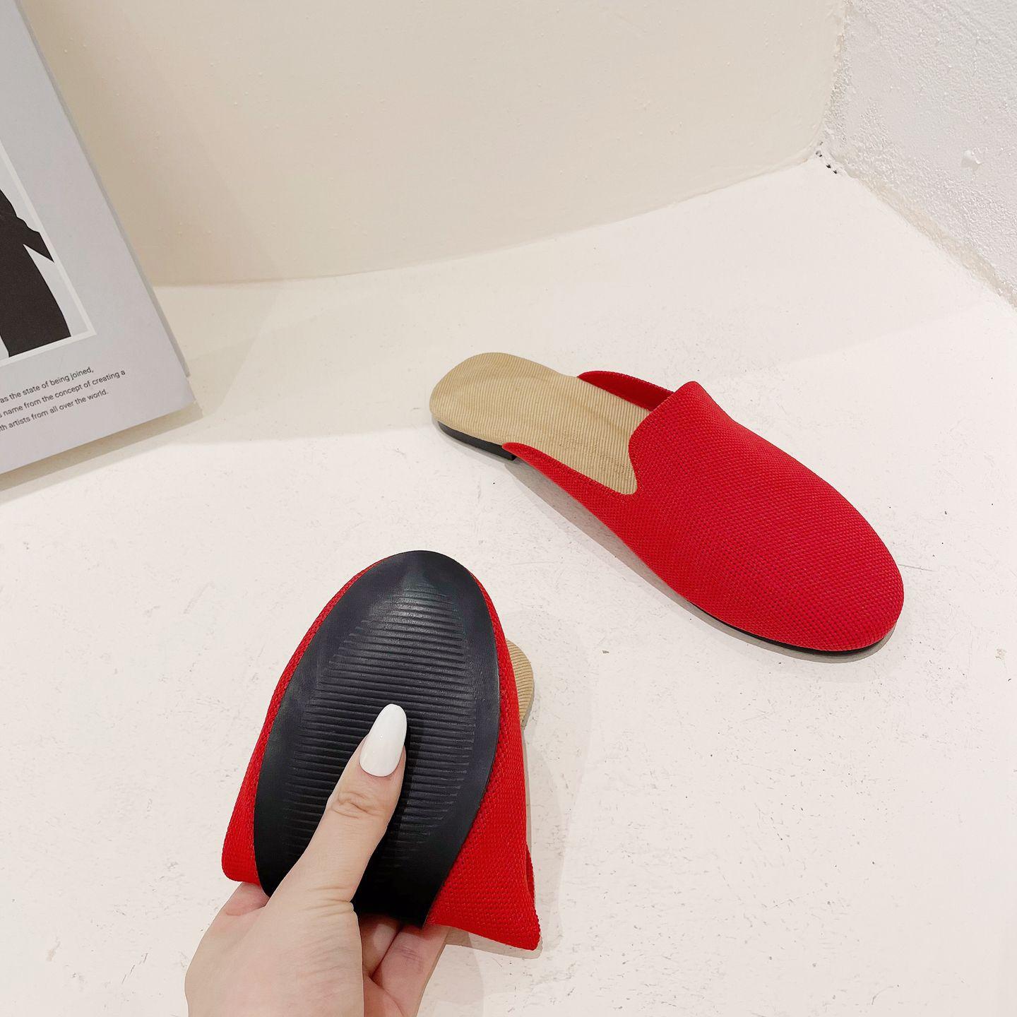 

Весенние и летние полутапочки, плетеные сандалии и тапочки, туфли на плоской подошве с круглым носком, женская обувь больших размеров 36