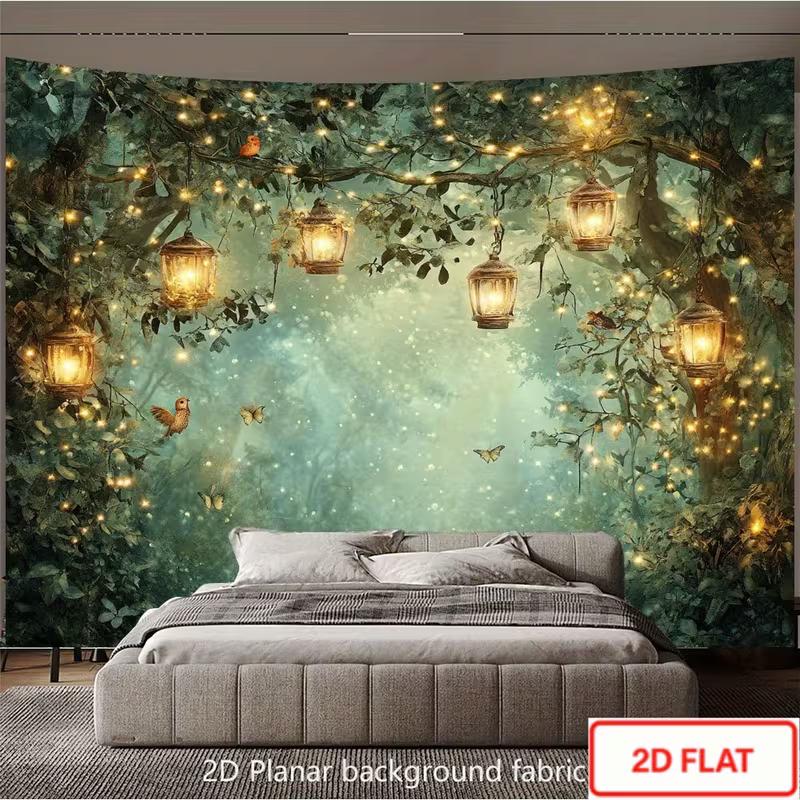 

2D Enchanted Forest Photography Backdrop Glowing Lantern Tree Background 47.2x31.5inch/120*80cm