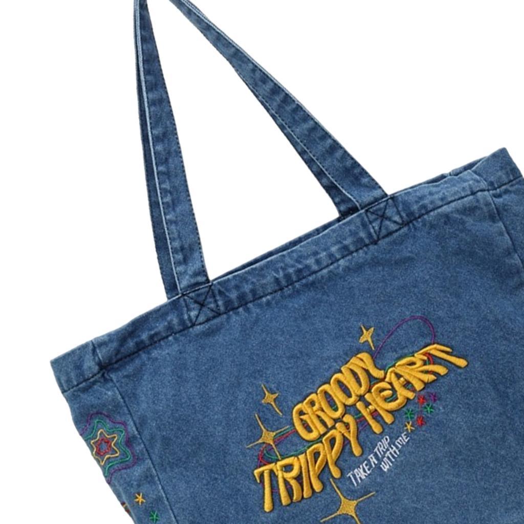 Women Denim Tote Bag Trendy Casual Versatile Portable Large Capacity Handbag for
