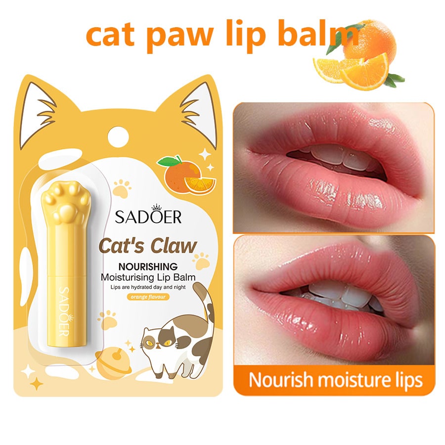 1pc Cat Paw Orange Moisturizing Lip Balm, Long-Lasting Hydration And Nourishment, Fades Lip Lines, P