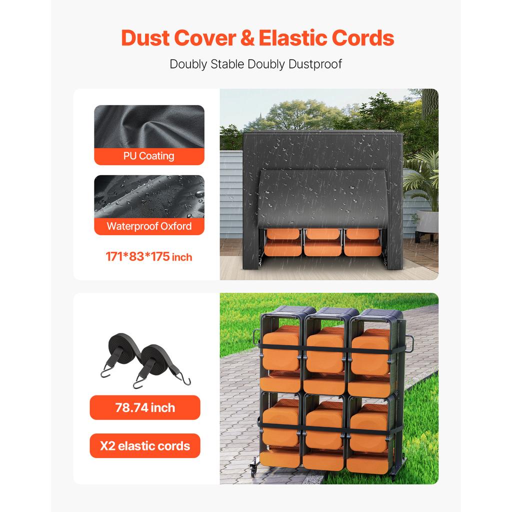 SucceBuy 800LBS Folding Chair Rack with Wheels Chair Cart for 84 Chairs/ 12 Tables+42 Chairs Dual-layer Chair Storage Dolly