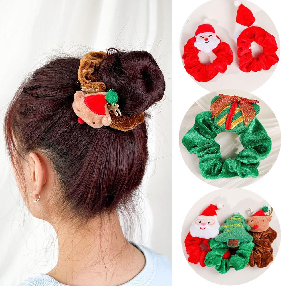 

Милая повязка для волос с бантом в виде Санта-Лося, осенне-зимняя мягкая плюшевая резинка для волос для женщин и девочек, повязка на голову в виде булочки с хвостиком, рождественская повязка