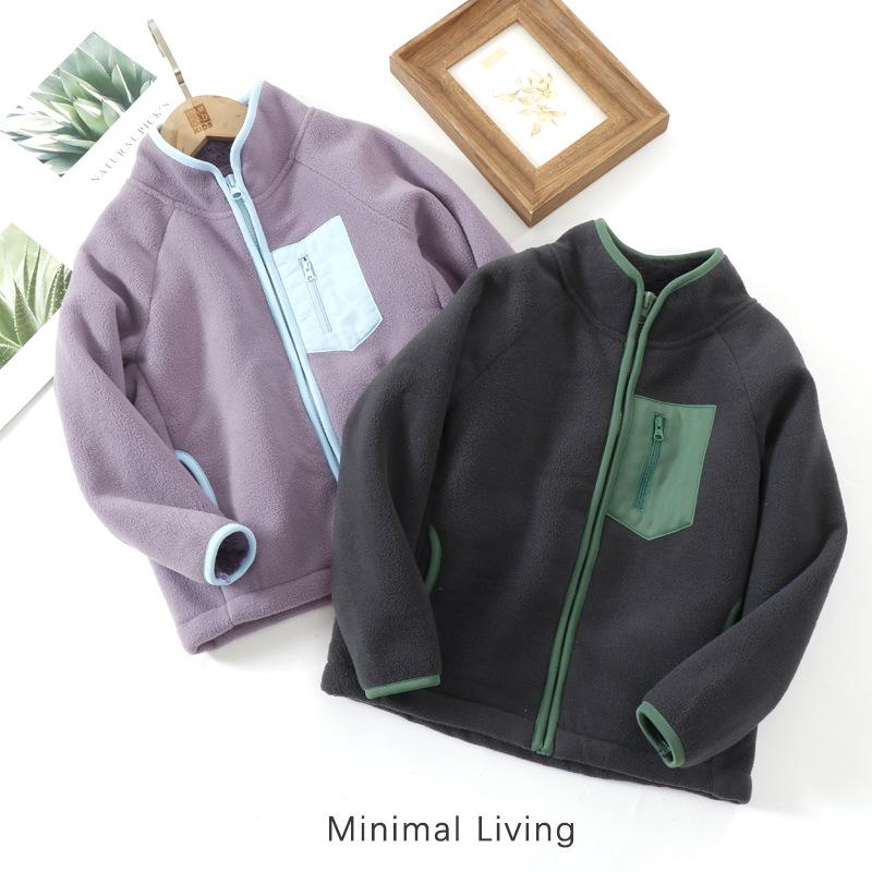 Unisex Kids Color Block Polar Fleece Thickened Casual Children Jacket Outerwear