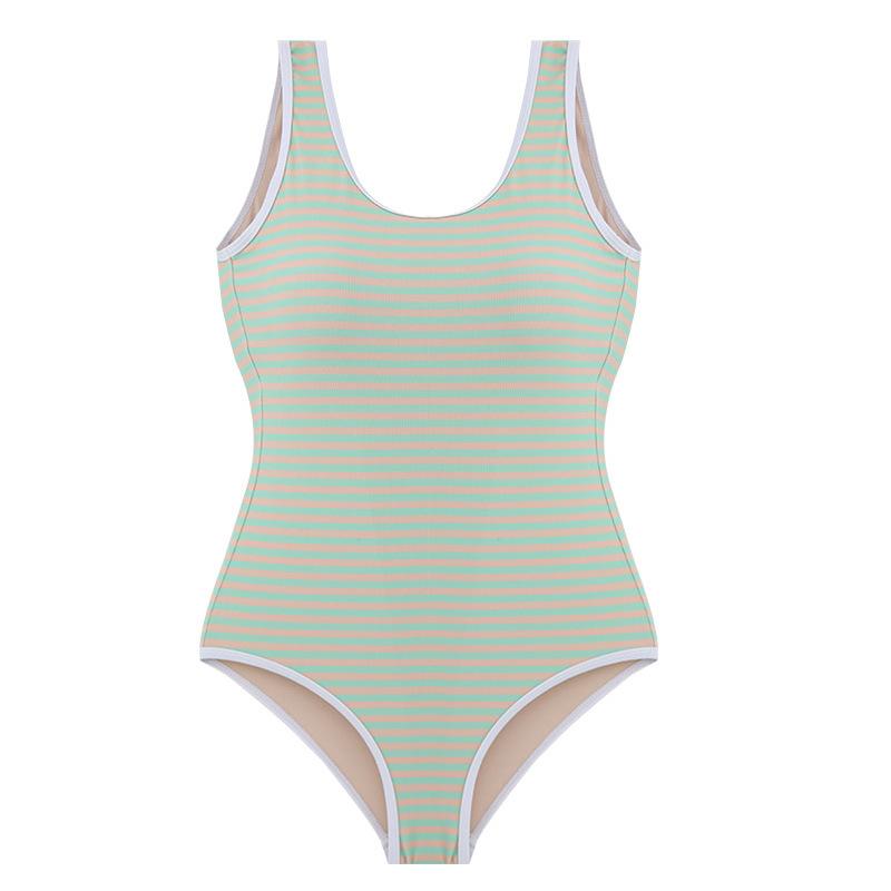 The Source Is a New Women's One-piece Striped Fresh and Cute Student Vacation Beach Swimsuit.