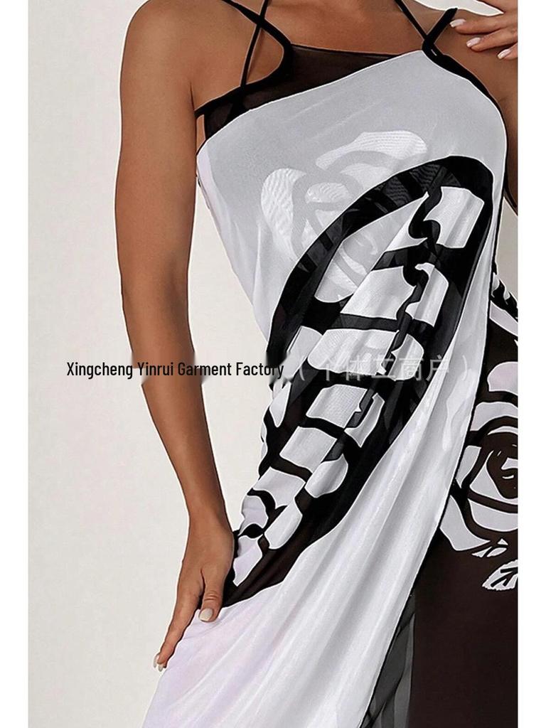 Women's Floral Print Cape and Bikini Beach Dress - Versatile Wear Options
