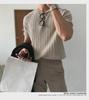 Men's Slim Fit Short Sleeve Knit Sweater - Solid Color, Round Neck, Vertical Stripes, Trendy and Versatile.