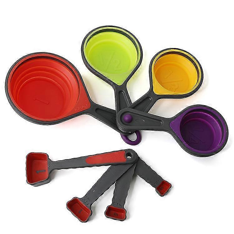 Wabjtam Foldable Silicone Soft Measuring Cups And Spoons, 8-piece Portable Food Grade Silicone Measuring Cups For Liquid And Dry Measurements Baking A