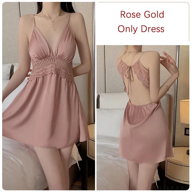 Pajama Set Women's Sexy Pajamas Satin Soft Backless Suspender Dress with Bra Pajama Set Women