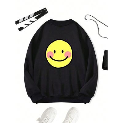 Cute Smile Cartoon Printing Hoody Female Fashion Crewneck Sweatshirt Vintage Oversize Clothes New Loose Casual Sportswears Women
