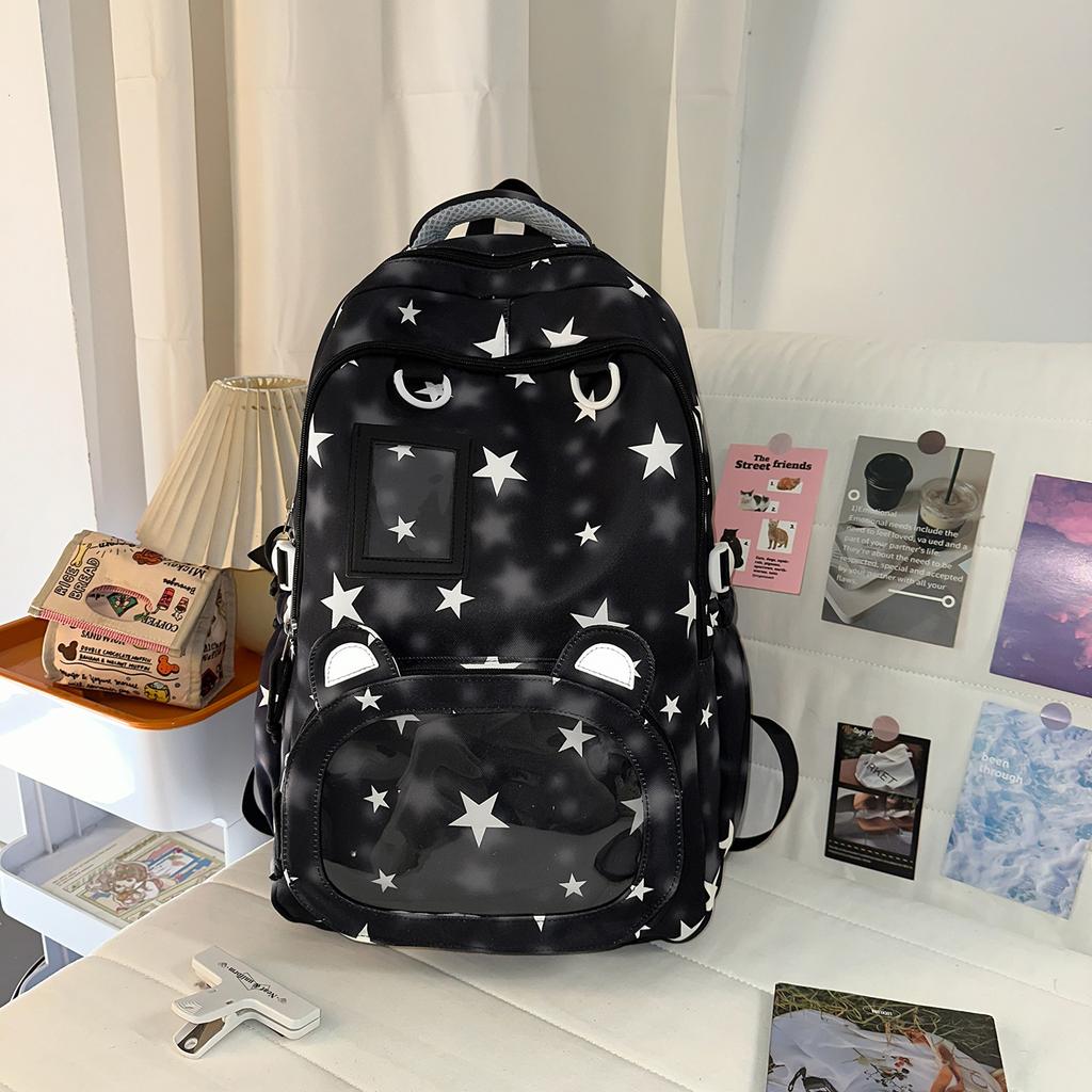 Schoolbag Korean version ins High value sweet pentagram transparent ears backpack for junior high school students large capacity class backpack