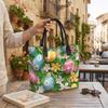 Easter Eggs Floral Pattern Tote Bag Casual Large Capacity Canvas Handbag for Daily Use
