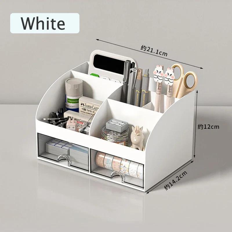 

Desktop Storage Box Pen Holder Stationery Cosmetics Lipstick Organizer 6 Grids With Drawer Desk Storage Organizer Home Office білий