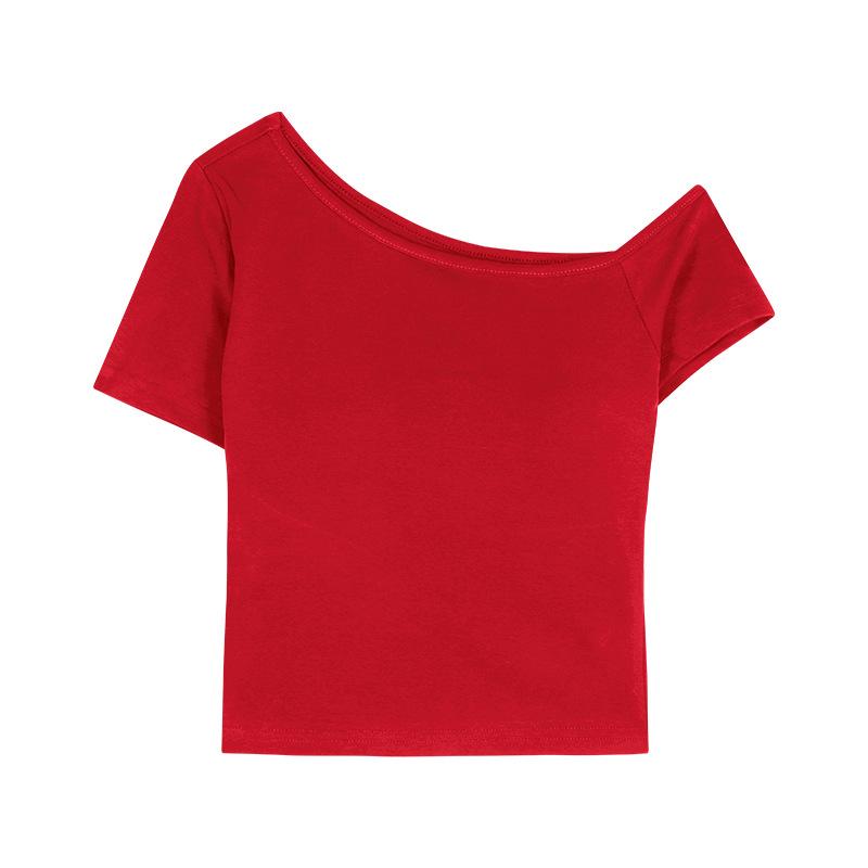 Sexy Hot Girl Slanted Neck Off-shoulder Short-sleeved T-shirt for Women In Summer New Slim Short Versatile Top