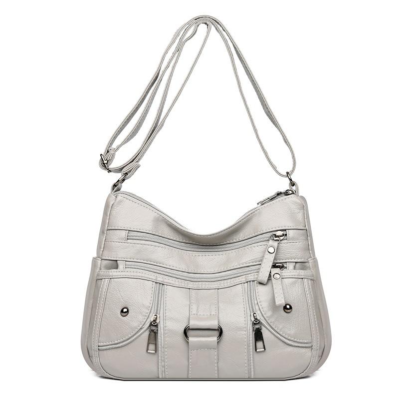 

Двошарова невелика сумка М’яка шкіряна сумка-мама великої місткості Сумка через плече Жіноча дорожня сумка сірий