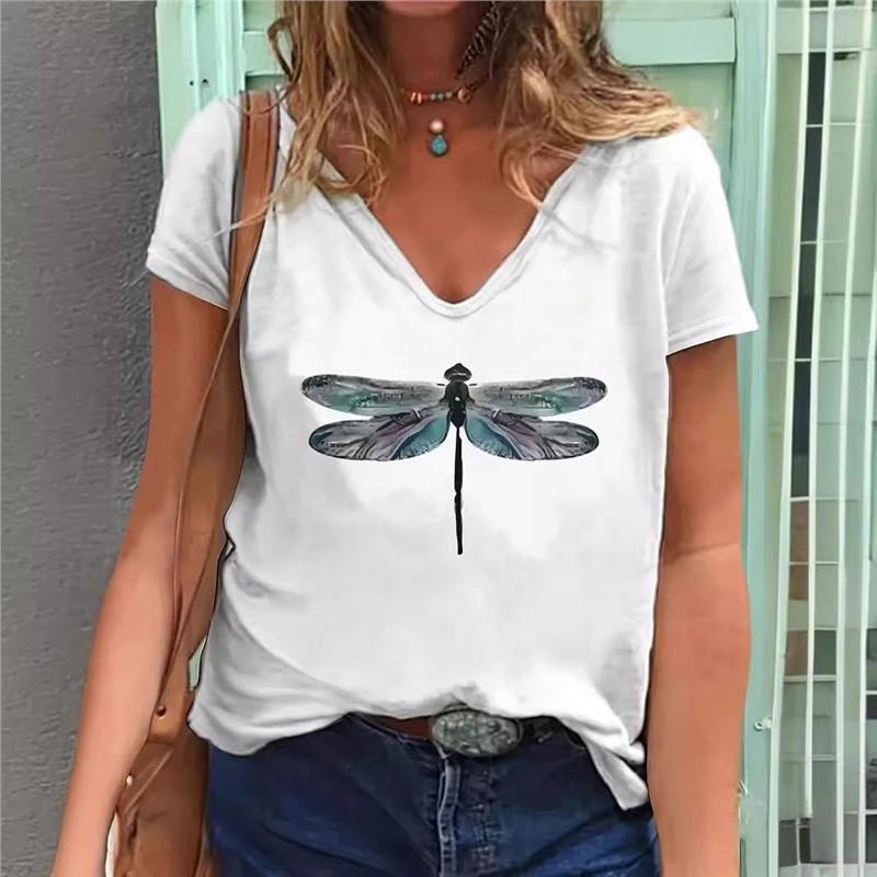 

Women s 2024 V-Neck Short Sleeve European and American Print Top XL белый