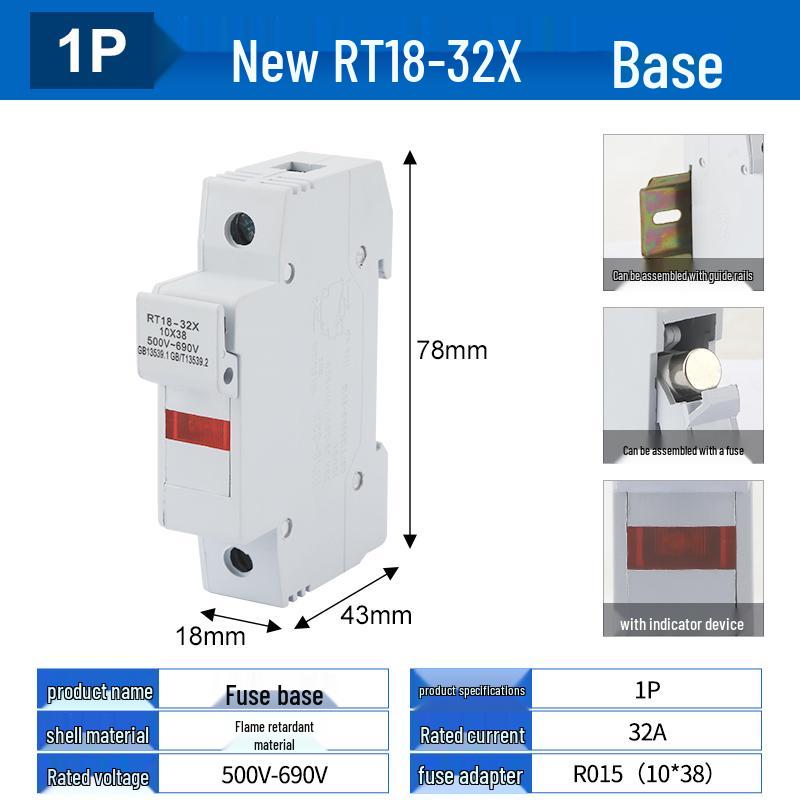 RT18-32X/63X DIN Rail Fuse Base 1P-4P R015/R016