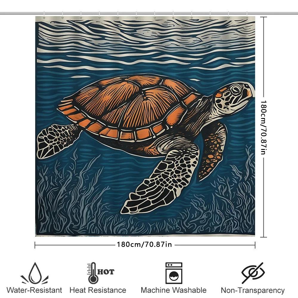 Colorful Sea Turtle Shower Curtain Bath Decor Artistic Design Modern Decoration For Bathroom Blue And Orange Turtles Pattern