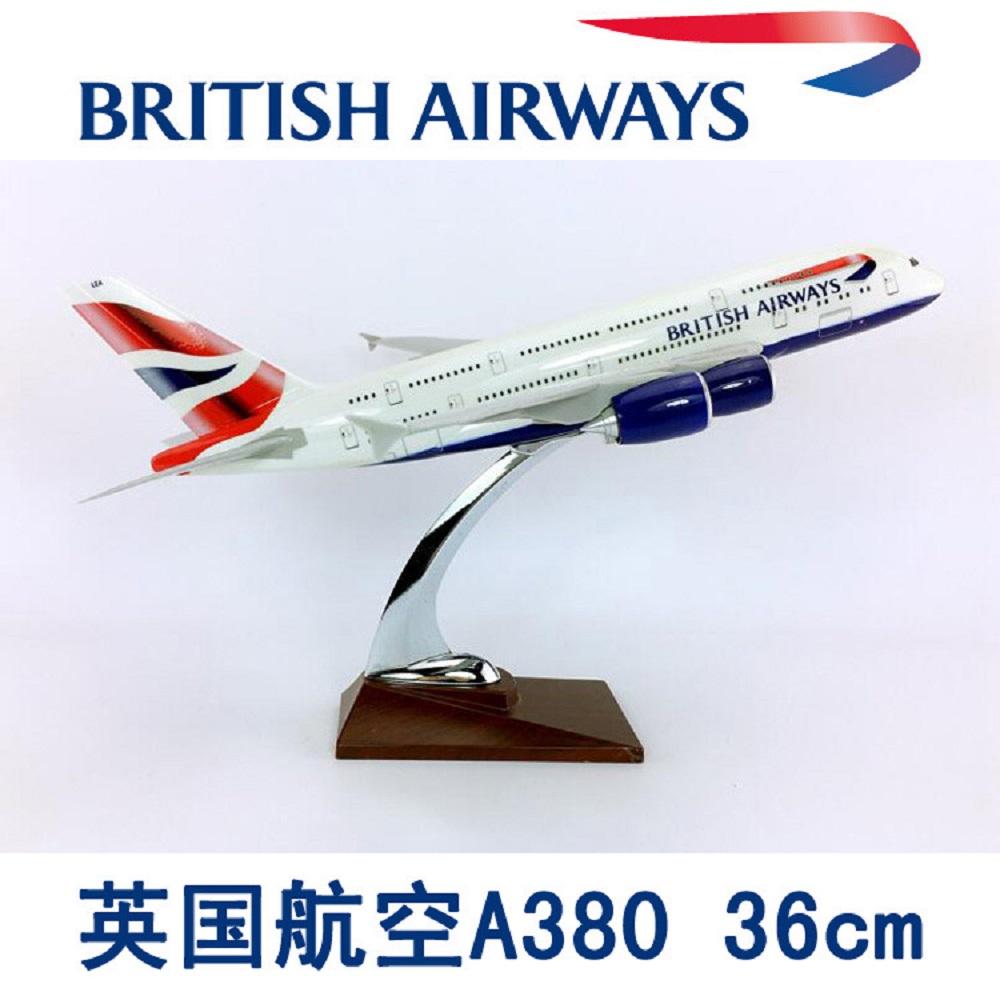 

Масштаб 36 см Модель самолета A380 British Airways Шасси Литой смола Коллекция самолетов Дисплей Подарки Офисные аксессуары NO LED
