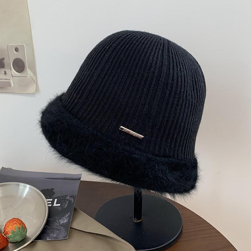 Knit Cozy Winter Bucket Hat Women Warm Fluffy Large Brim Fashion Accessory