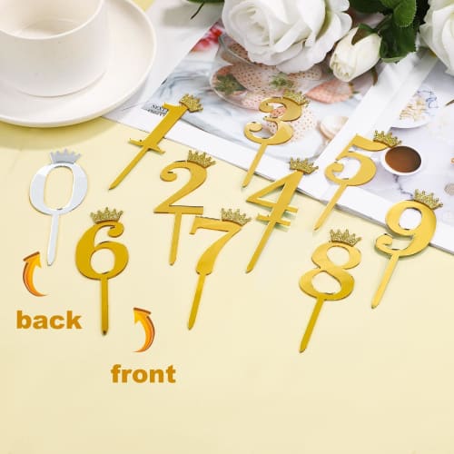Conjunto de 10 Toppers de Bolo de Aniversário com Números Dourados, Cartões para Inserir no Bolo, Números 0-9, Picks para Cupcake, Celebração, Aniversário, Decorações de Bolo, Bolo de Aniversário