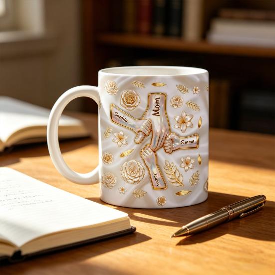 3D Inflated Effect Printed Mug 11/15oz Ceramic Coffee Cup Customized Mother And Child Mug Personalized Names Tea Cup Unique Gift for Mom & Grandm